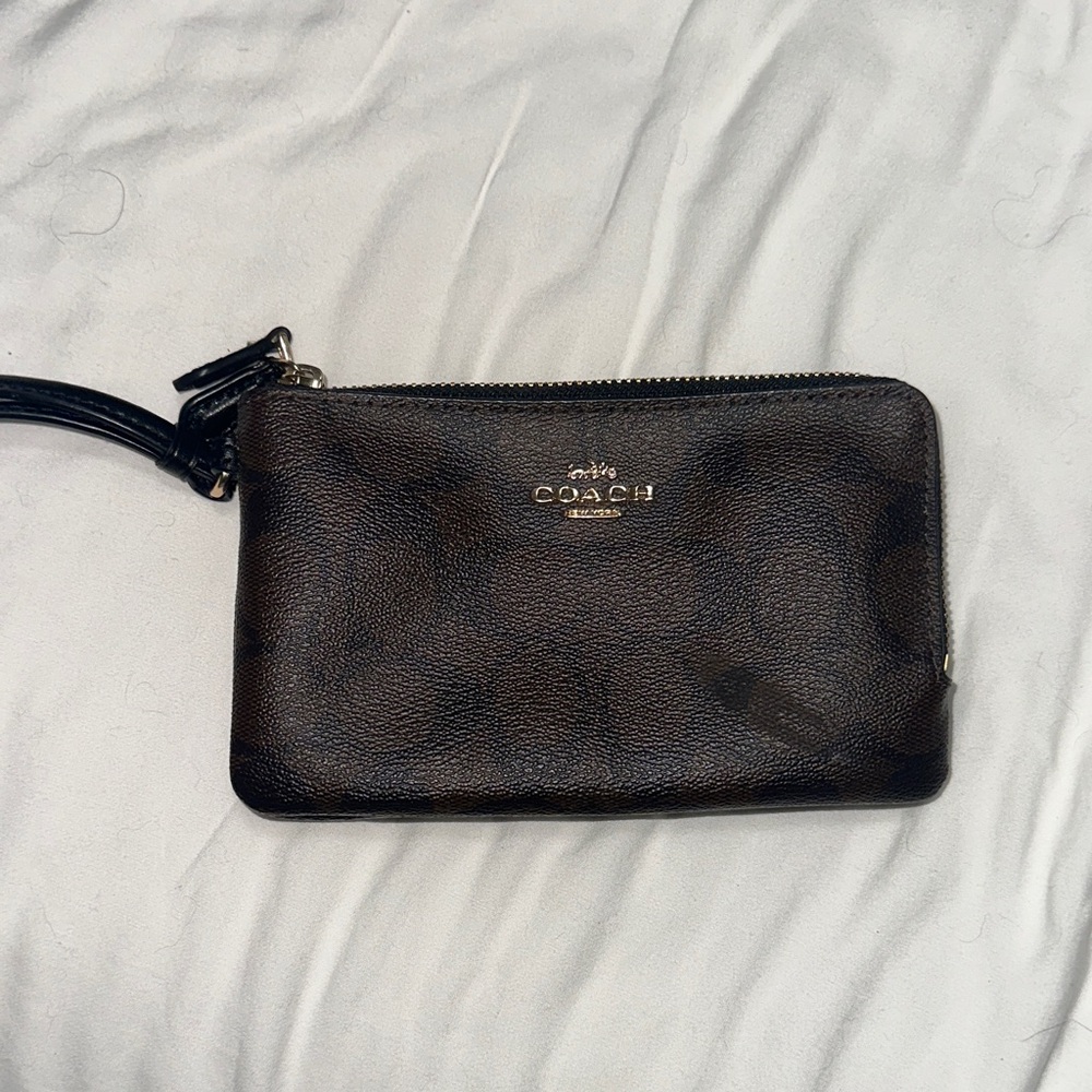 Coach Dark Brown Leather Wristlet